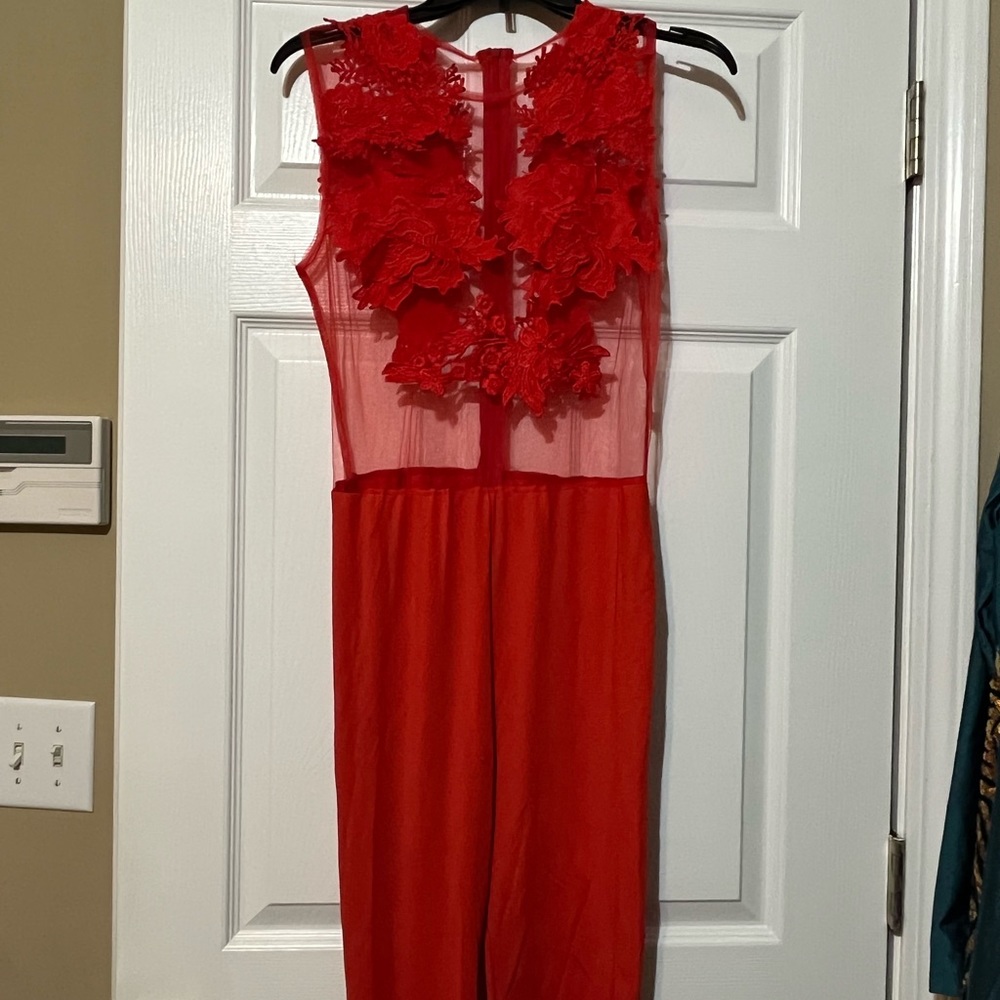Red Mesh Jumpsuit